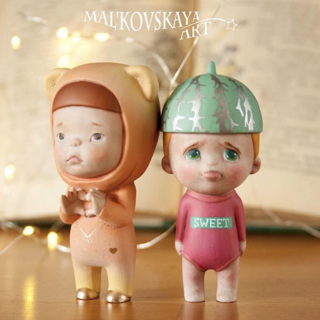 Malkovskaya 手工木雕作品 Golden wooden bear 比心寶寶 / 小西瓜 Senya 現貨