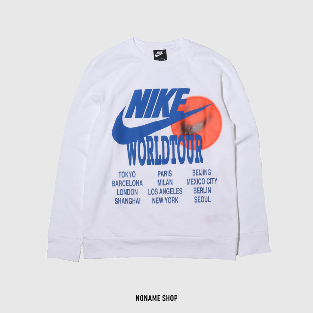NIKE NSW LS TOP WORLDTOUR 文字 微笑 世界 竹節棉 夜光 長T 白