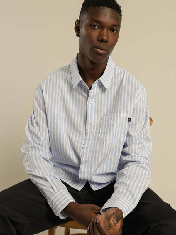 Stussy 經典長袖條紋襯衫 藍色 男