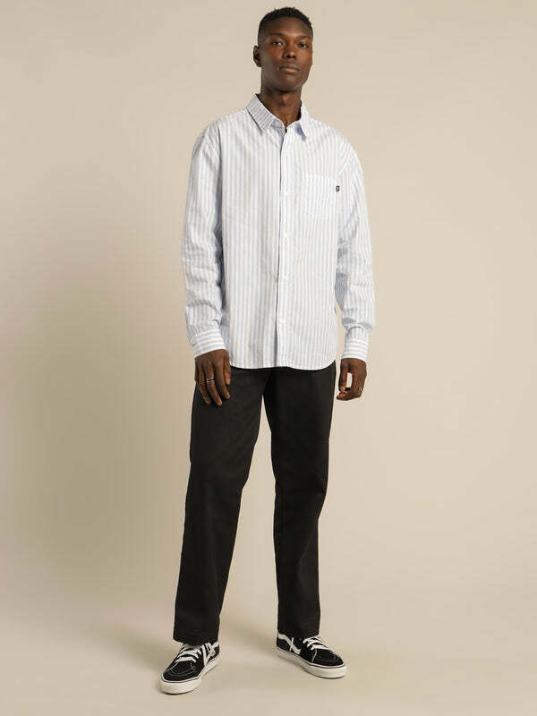 Stussy 經典長袖條紋襯衫 藍色 男