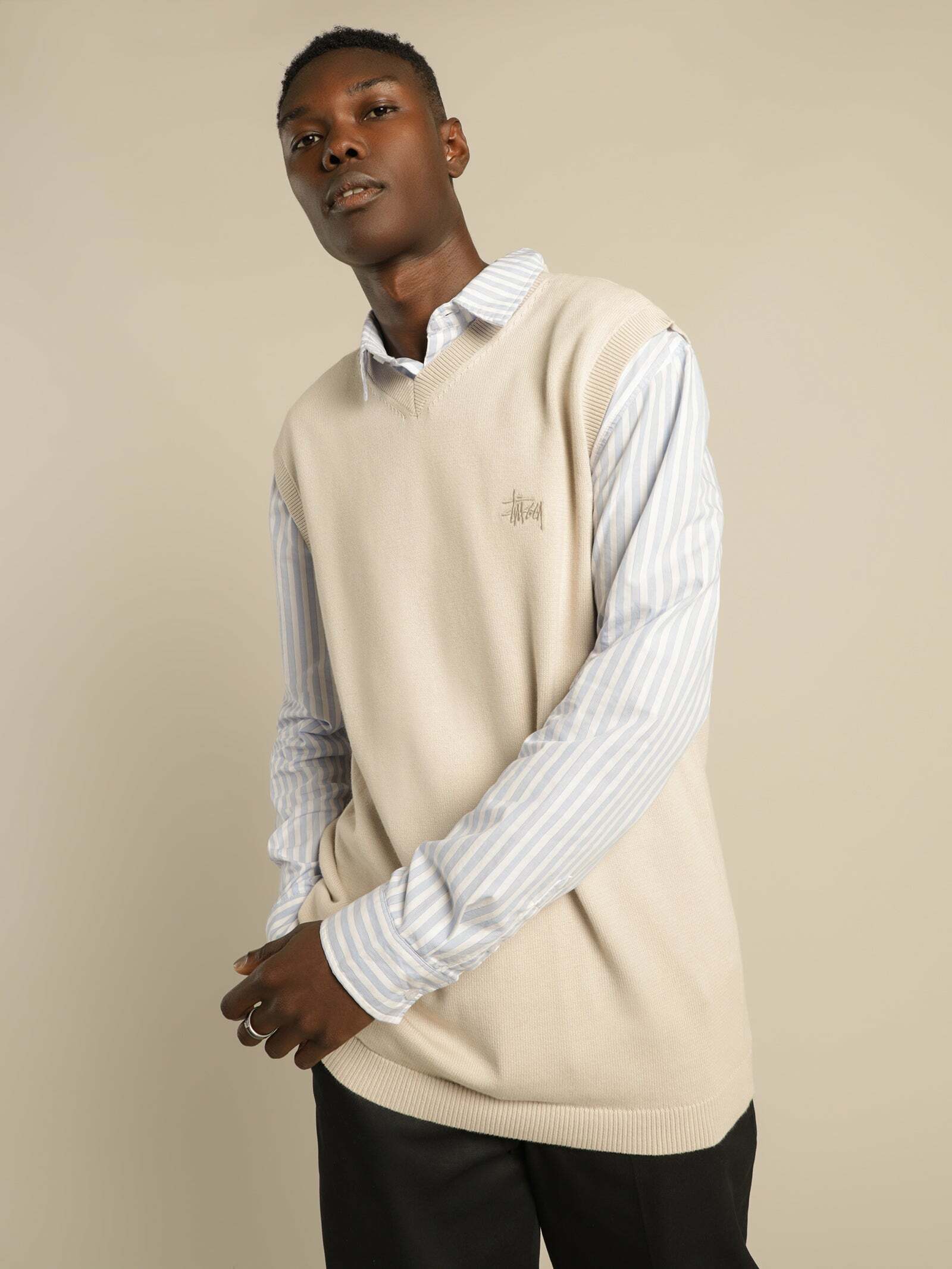 Stussy 針織背心 淡奶油色 男