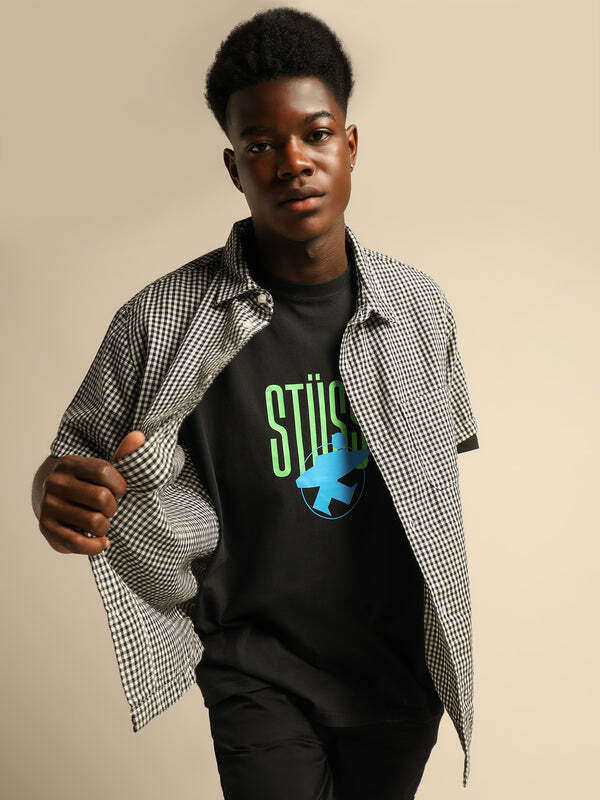 Stussy  短袖襯衫 黑色格子 簡約 男