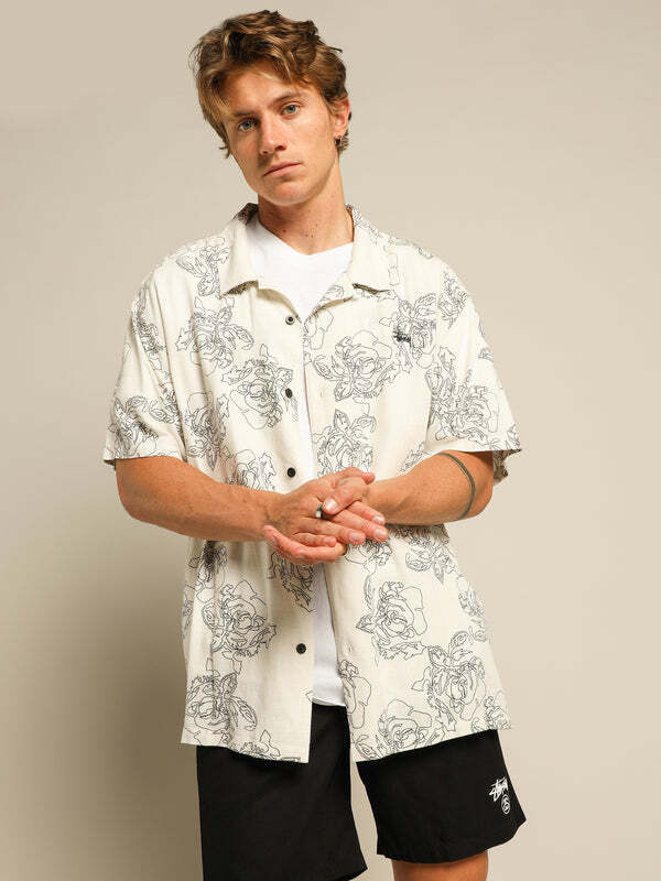 Stussy  玫瑰圖案 短袖襯衫 白色 男