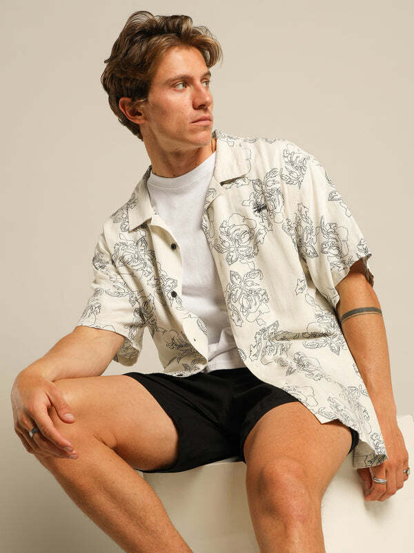 Stussy  玫瑰圖案 短袖襯衫 白色 男