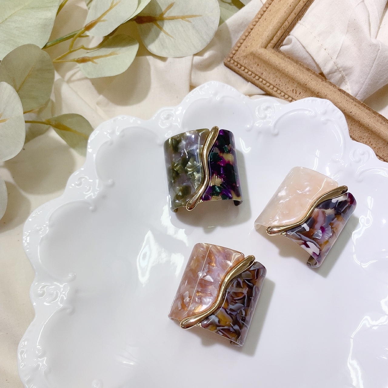 日本大理石紋拼色髮圈插