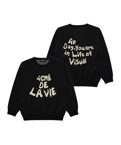 ACME DE LA VIE FRONT 滿版 LOGO 針織 長袖 黑 ADLV-21FW-KNLFRF-BLK