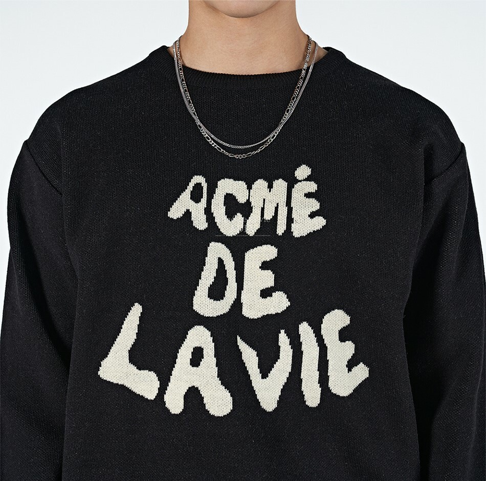 ACME DE LA VIE FRONT 滿版 LOGO 針織 長袖 黑 ADLV-21FW-KNLFRF-BLK