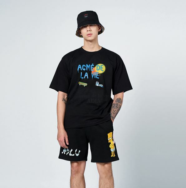 ACME DE LA VIE 辛普森聯名 塗鴉 圖案 短袖 短T 黑 ADLV-21SS-SSSPGB-BLK