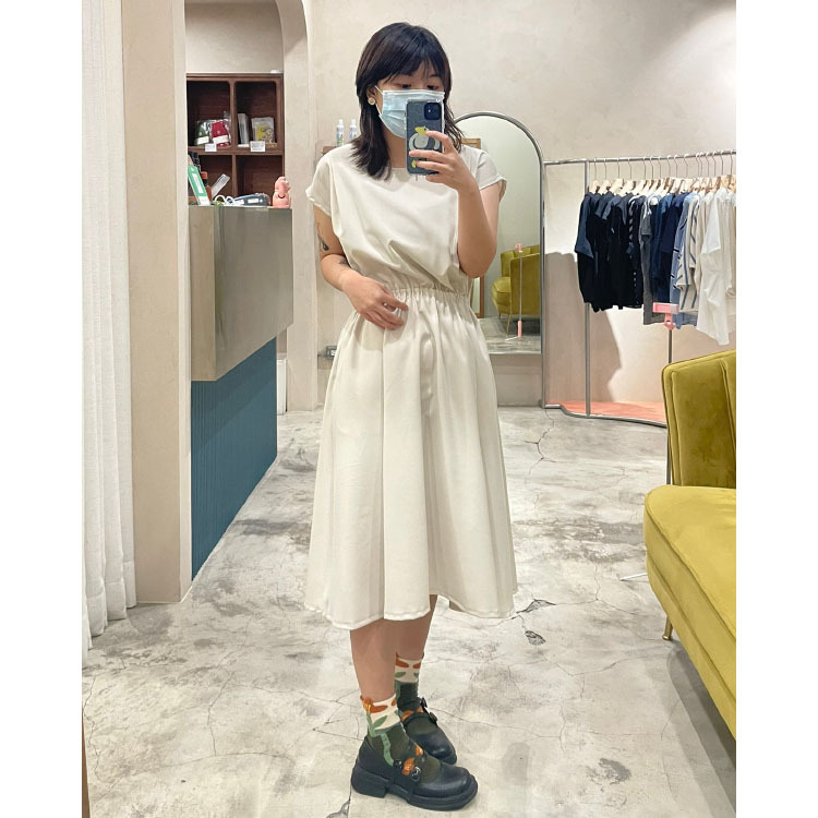 安然自得美腰短袖洋裝(有口袋)-白露