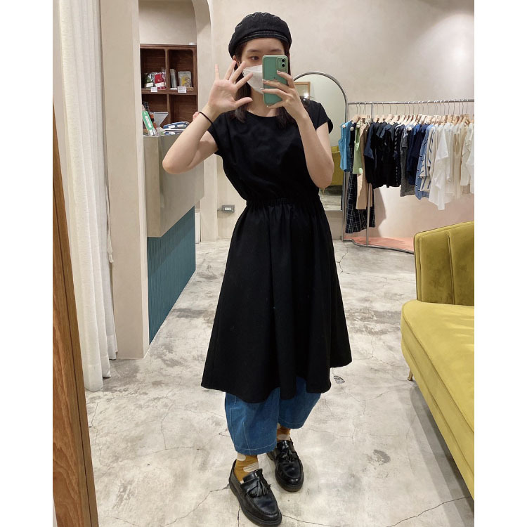 安然自得美腰短袖洋裝(有口袋)-美眠