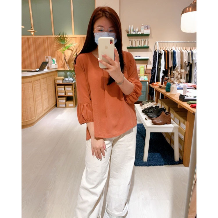 棉花糖七分袖上衣-橘糖
