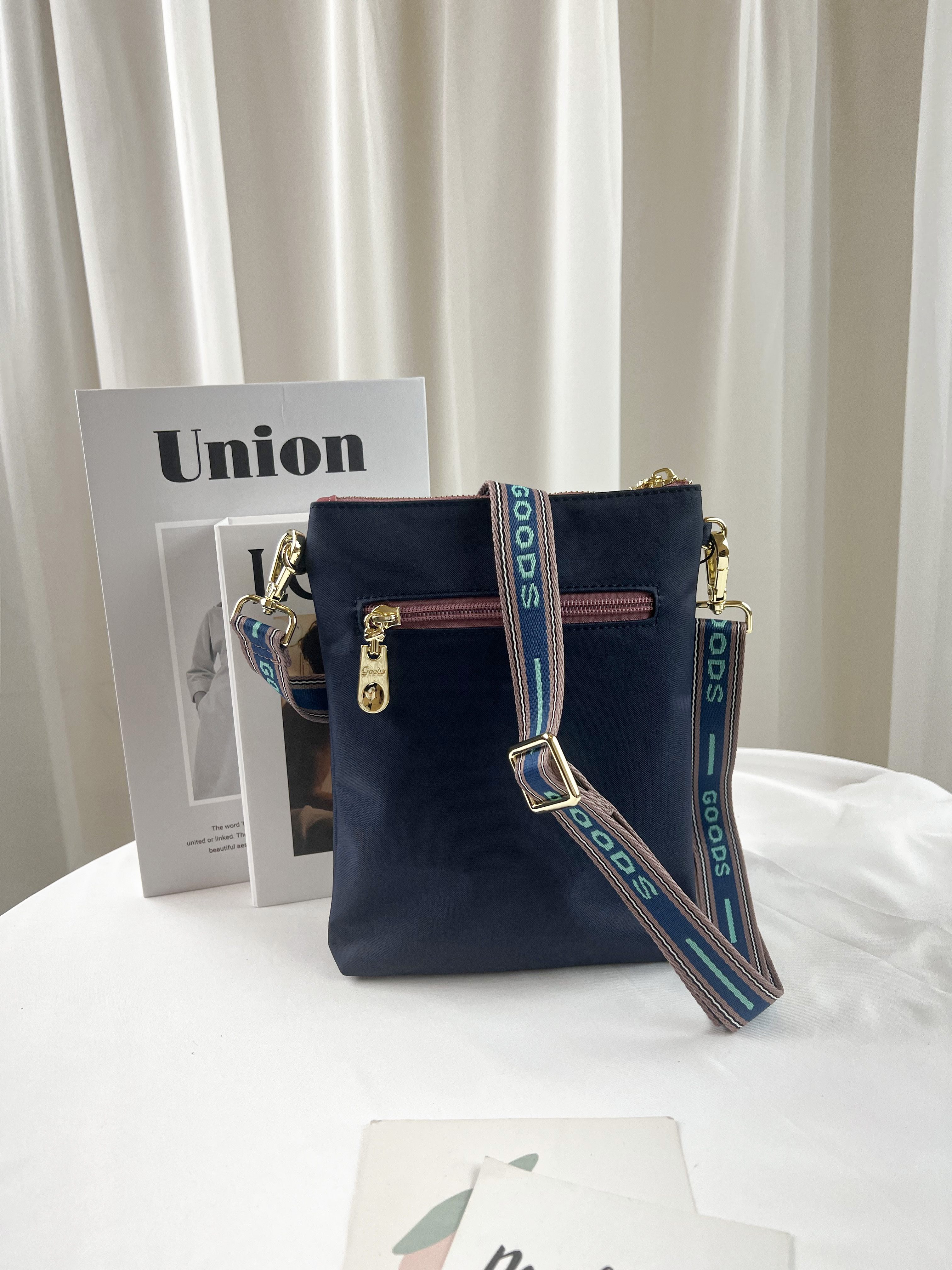 GOODS 織帶藍粉 尼龍單層手機側背包  #2231