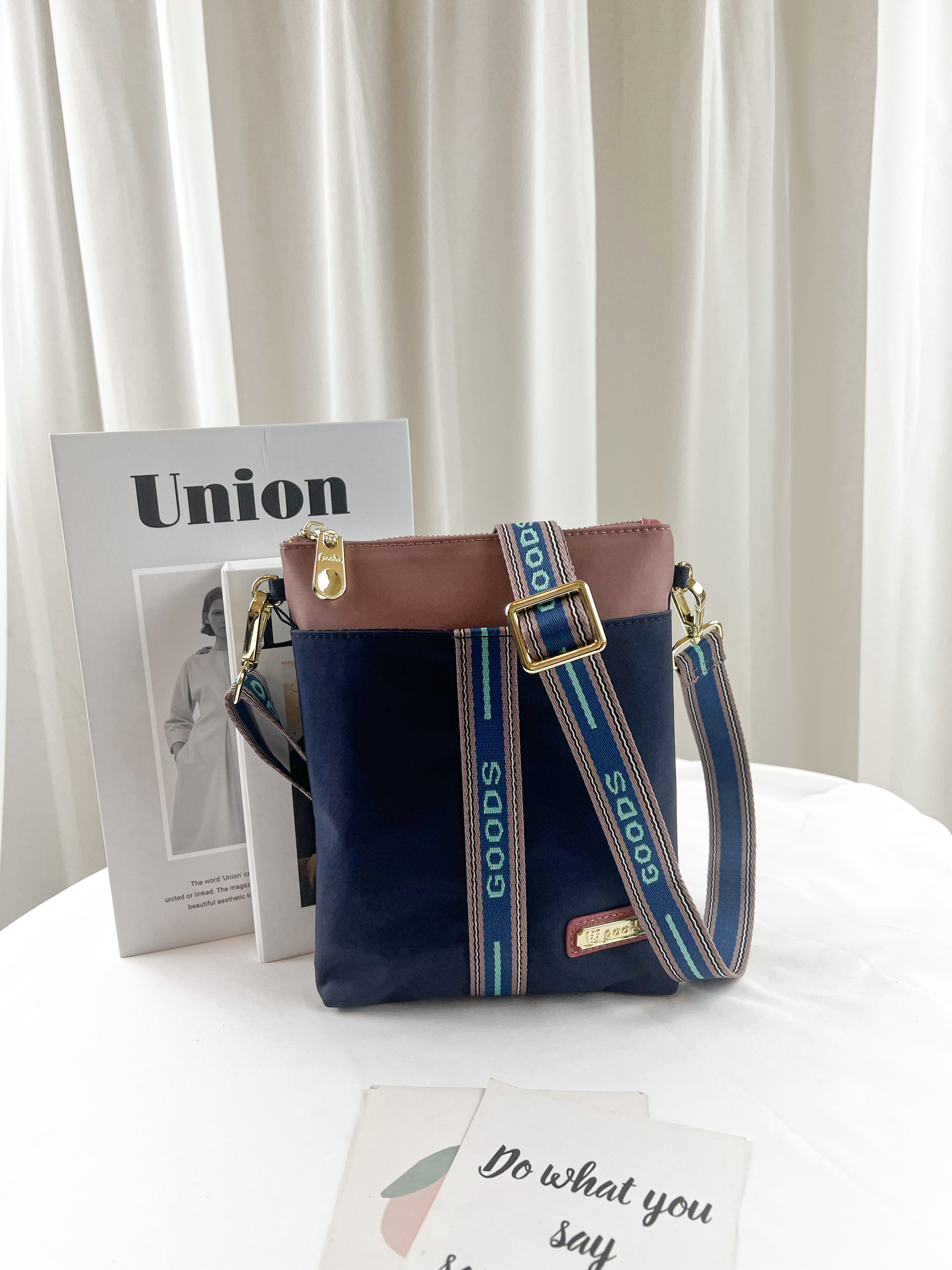 GOODS 織帶藍粉 尼龍單層手機側背包  #2231