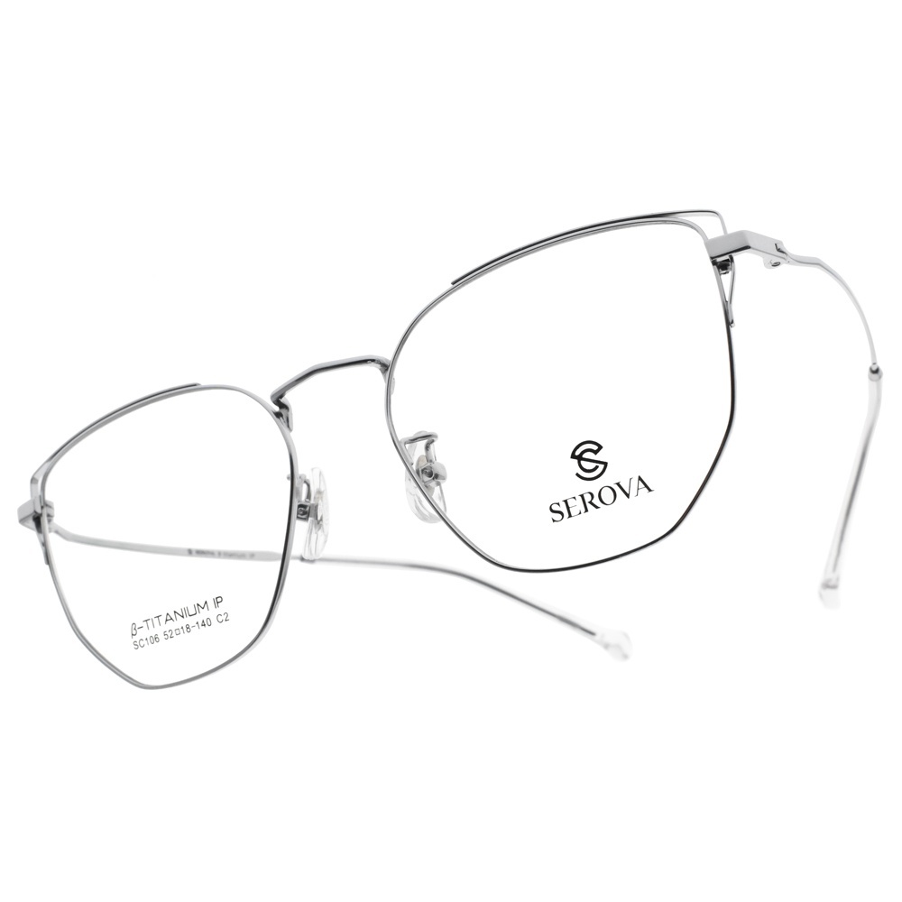 【SEROVA】SC106 C2 簍空線條小貓眼多邊框光學眼鏡