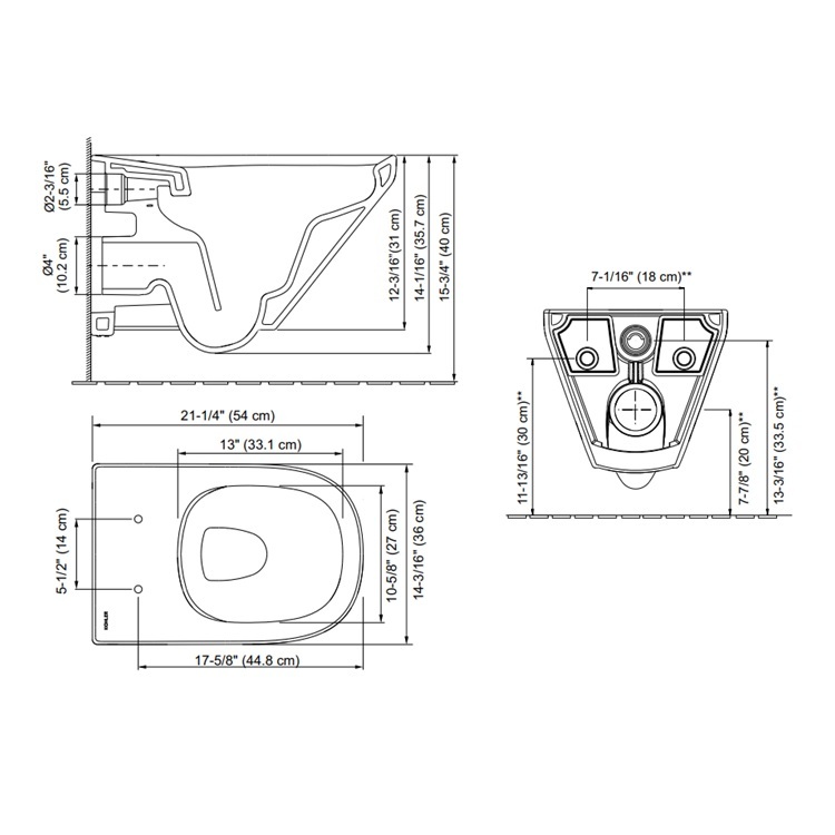 Kohler "Modern Life" K-77142IN-SS-0 Wall-hung Toilet with Rimless Flushing Technology w/ Slow Closing Seat Cover - With Wels