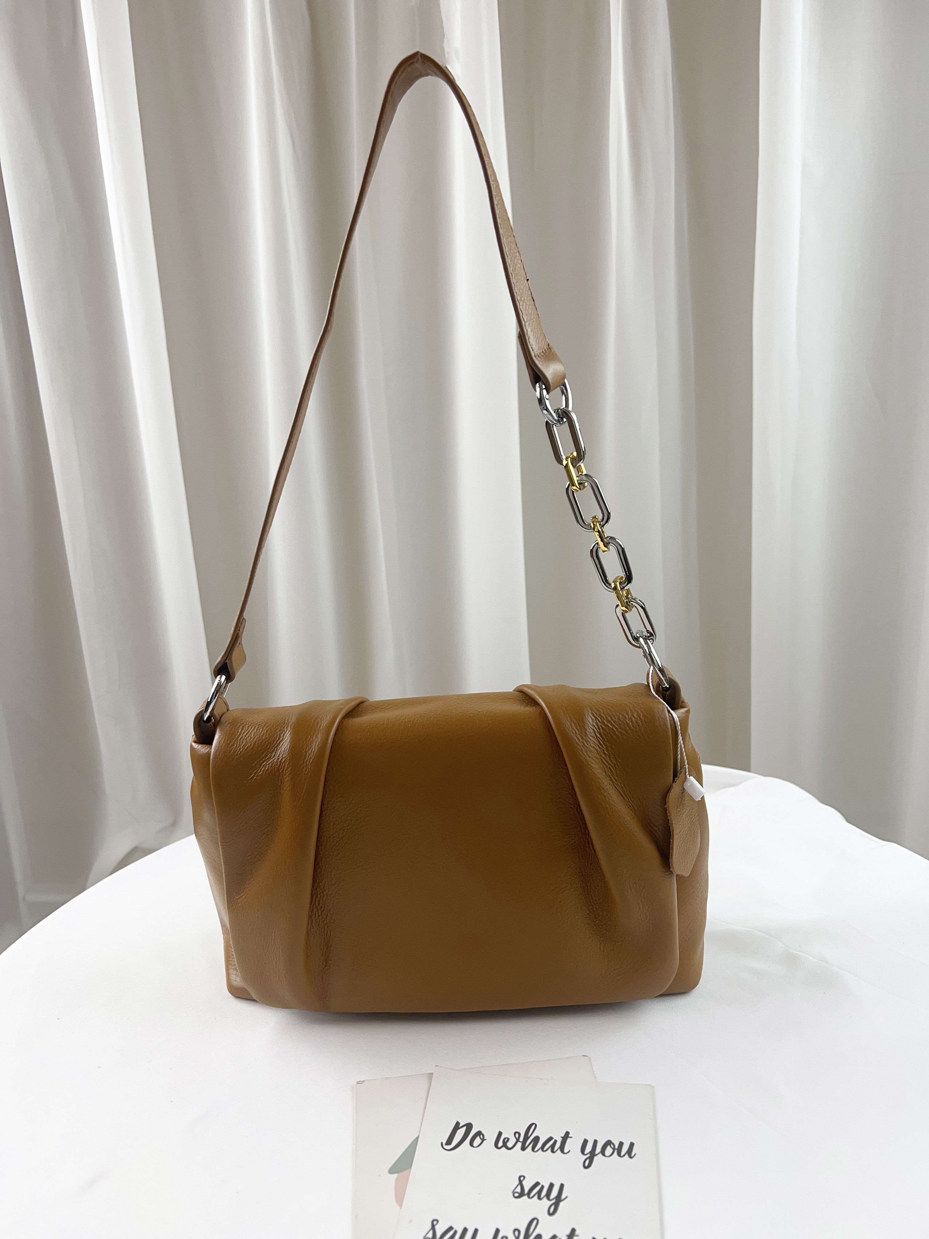 焦糖棕 真皮牛皮鏈帶側背包 #SM-8200