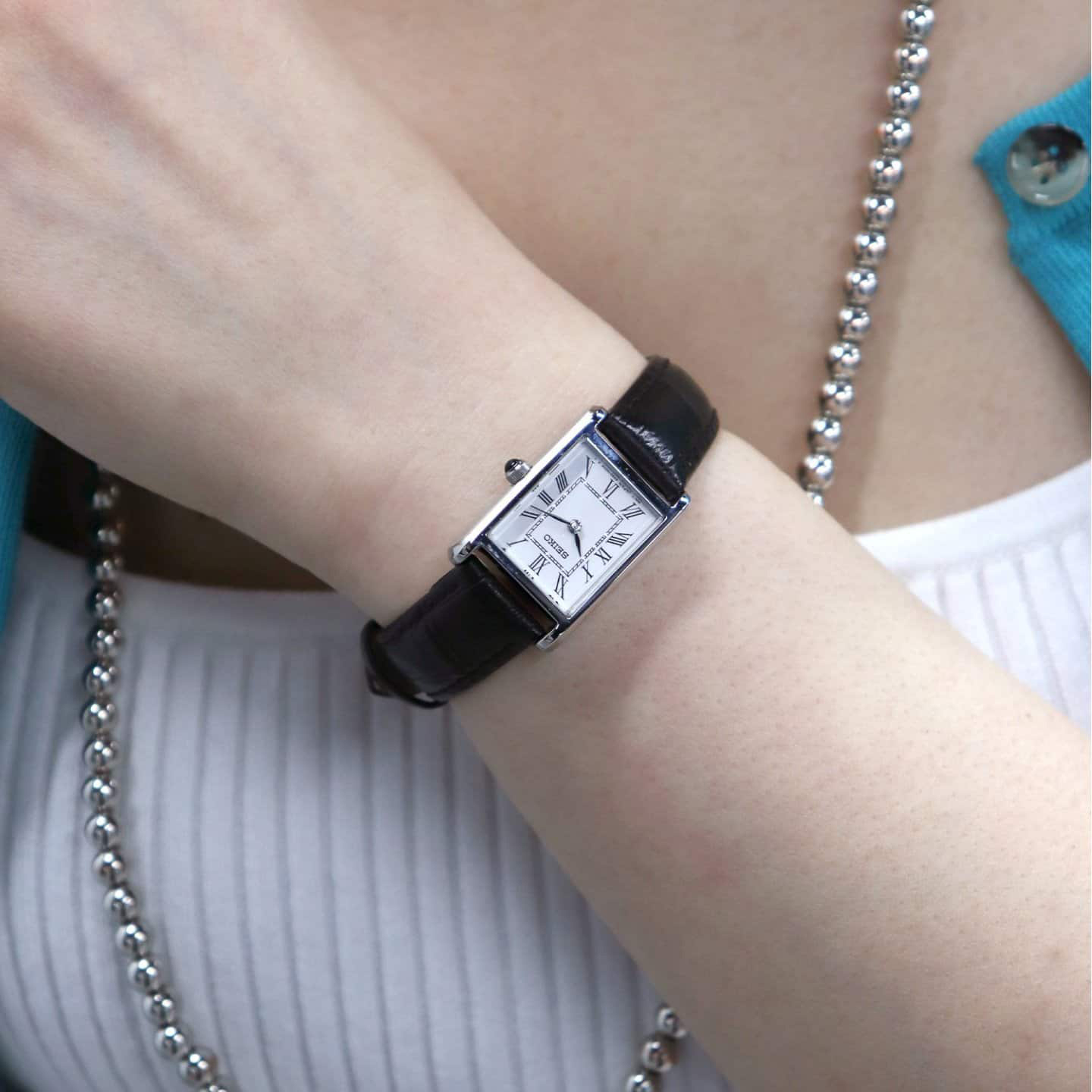 SEIKO 精工 SWR053 Tank 女裝 銀色 方形 復古 石英 皮帶錶