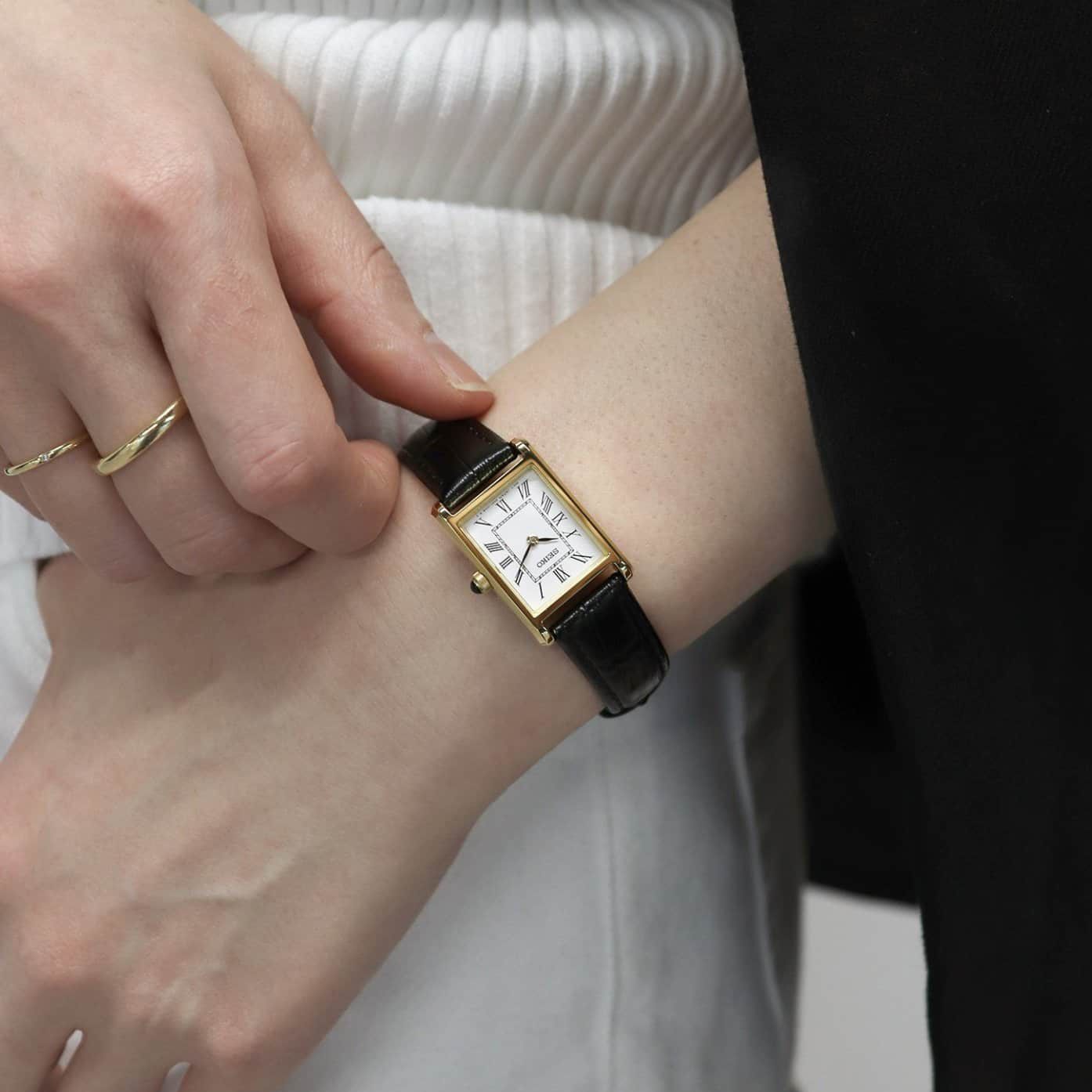 SEIKO 精工 SWR054 Tank 女裝 金色 方形 復古 石英 皮帶錶