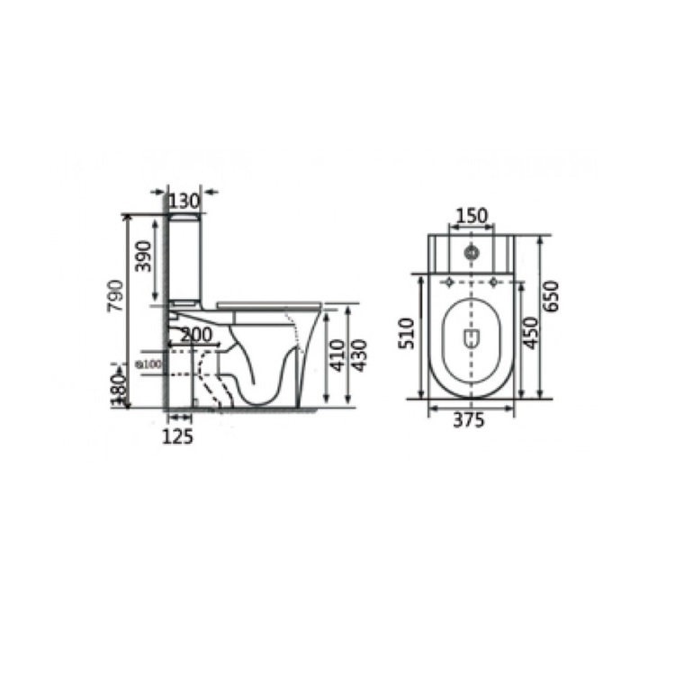 Richford R692 Universal Trap Close-Coupled Dual Flush 3/6L Wash Down Rimless Toilet w/ Slow Closing Seat Cover - GA Approval