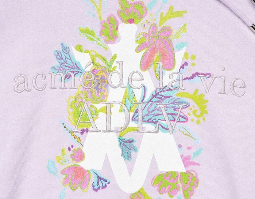 ACME DE LA VIE LOGO 刺繡 花 帽T 長袖 亮紫色 ADLV-22SS-HDAEFE-LPP