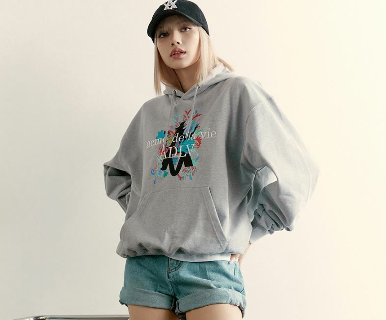 ACME DE LA VIE LOGO 刺繡 花 帽T 長袖 灰色 ADLV-22SS-HDAEFE-MLG