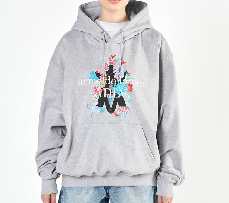 ACME DE LA VIE LOGO 刺繡 花 帽T 長袖 灰色 ADLV-22SS-HDAEFE-MLG