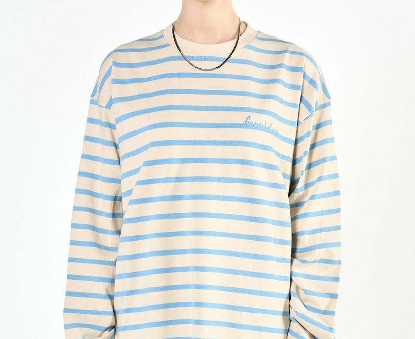 ACME DE LA VIE  SCRIPT LOGO 條紋 長袖 象牙白 藍 ADLV-22SS-LSLSSP-IVY