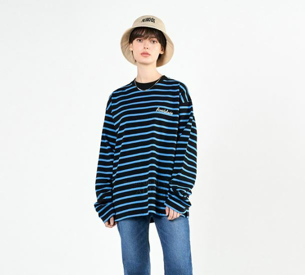 ACME DE LA VIE  SCRIPT LOGO 黑藍條紋 長袖 ADLV-22SS-LSLSSP-BLK