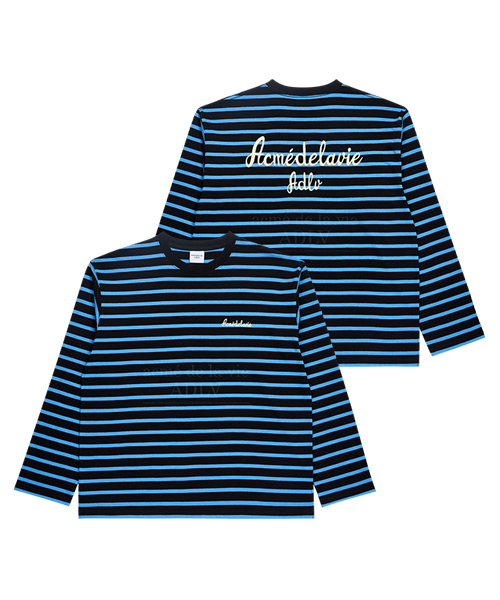 ACME DE LA VIE  SCRIPT LOGO 黑藍條紋 長袖 ADLV-22SS-LSLSSP-BLK