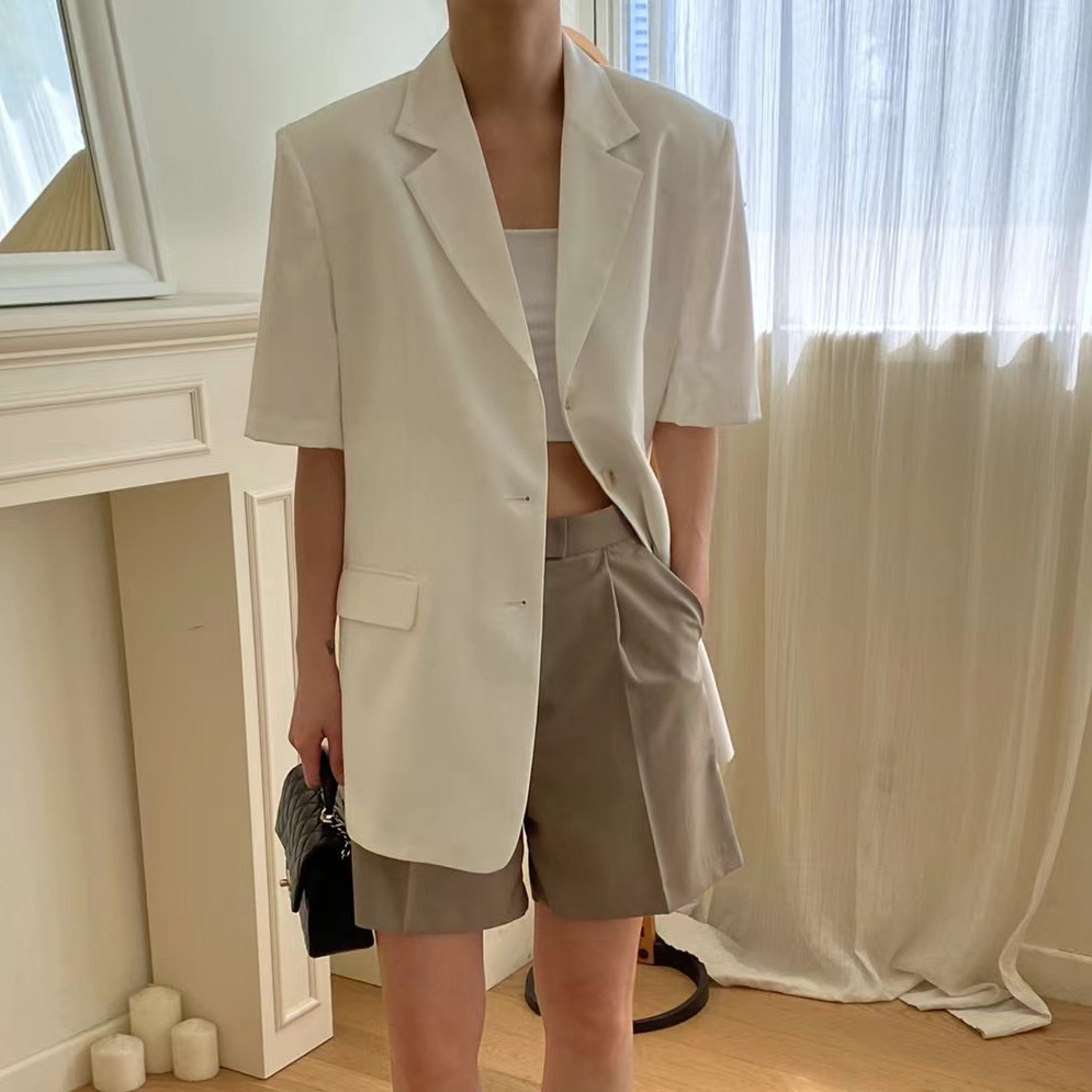 高質感滑順雙釦西外(白)