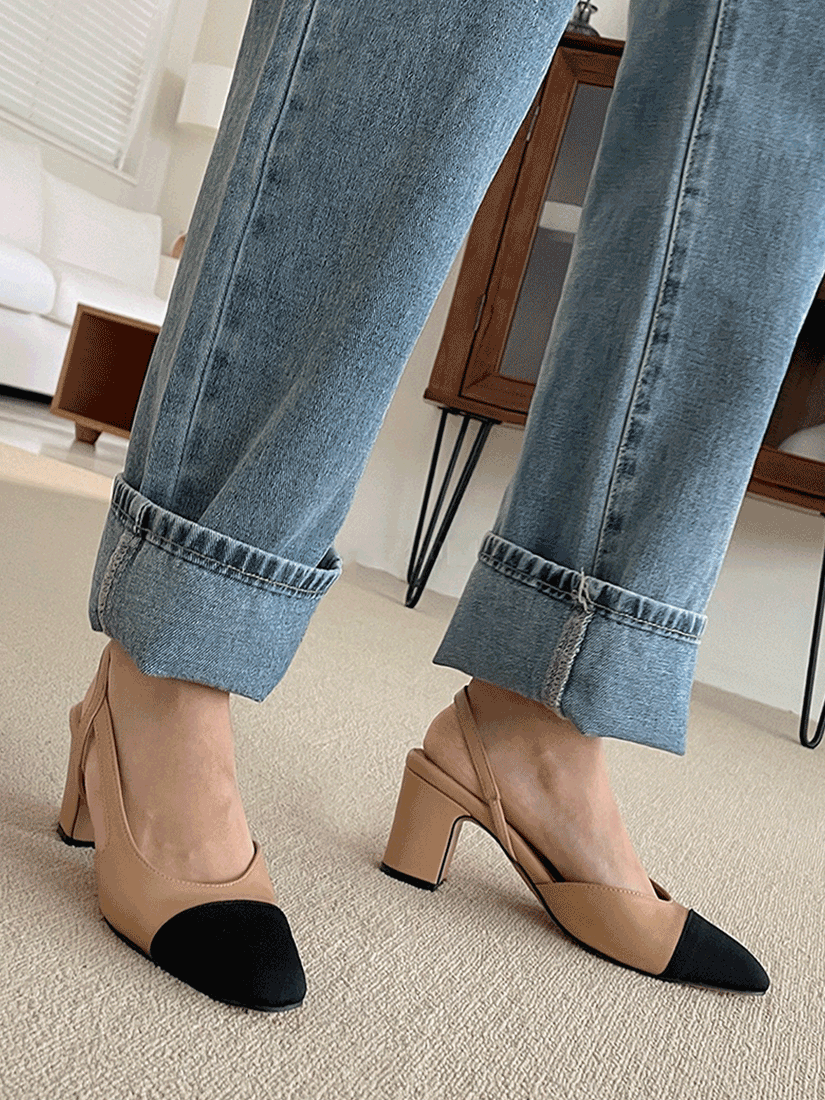 優雅雙色拼接中跟鞋 [ 2色 / 225-250 ]