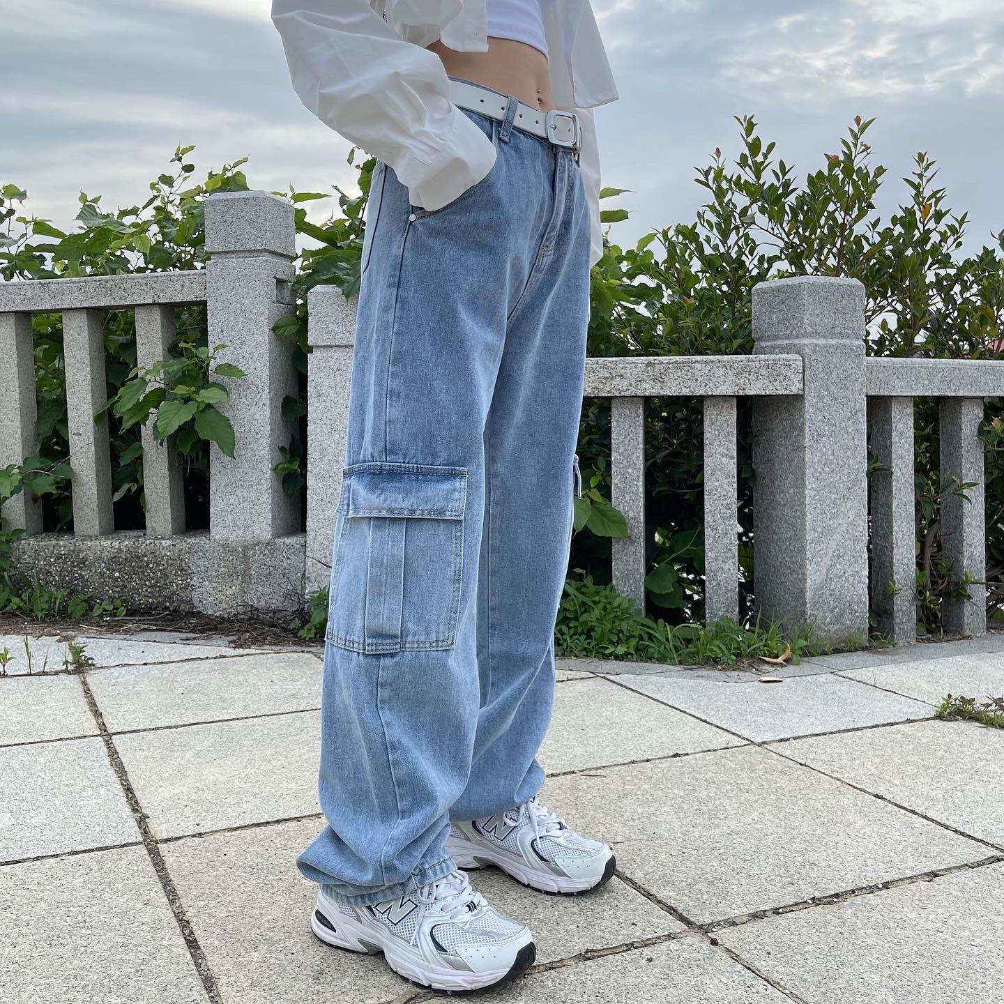 低腰牛仔工裝褲