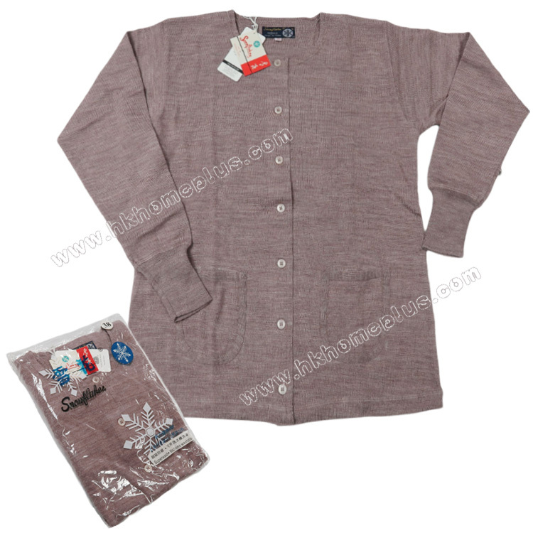 雪花牌: 羊毛防縮圓領長袖開襟毛衣 (M-XL, 38-42碼)