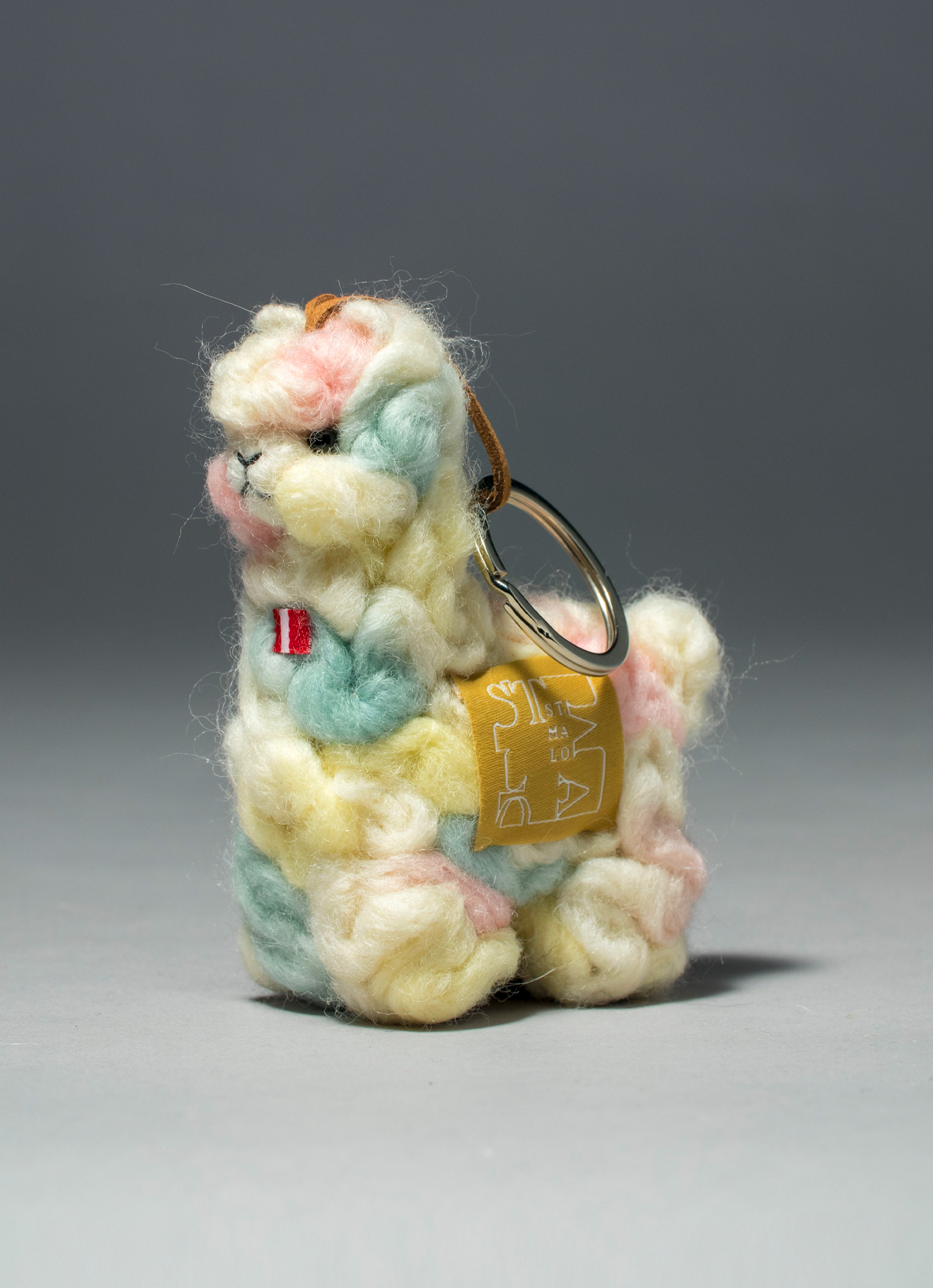 【秘魯國家館】ST.MALO 秘魯工匠手工針織彩虹棉花糖羊駝鑰匙圈-10cm-2249UA-彩虹棉花糖