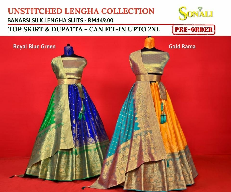 Sonali Women Lehenga Suits (Unstitched) / Banarsi Silk Lengha Top+Skirt+Dupatta- Pre-Order- SL756