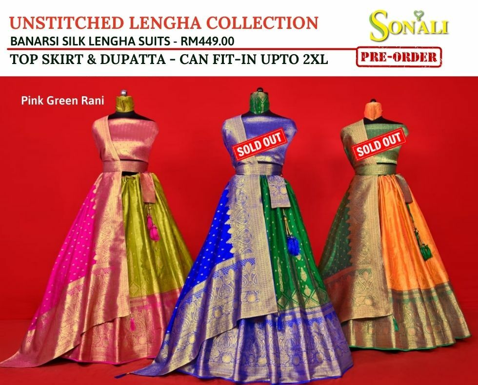 Sonali Women Lehenga Suits (Unstitched) / Banarsi Silk Lengha Top+Skirt+Dupatta- Pre-Order- SL756