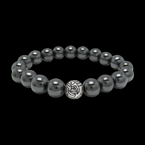 MF 10mm Stone Bracelet Silver W/ Engraved Nest Bead