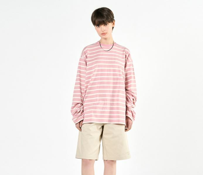 ACME DE LA VIE SCRIPT LOGO 粉色 條紋 長袖  ADLV-22SS-LSLSSP-PNK