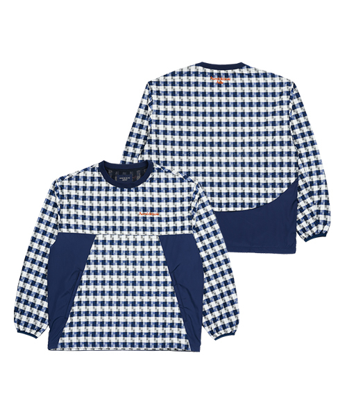 ACME DE LA VIE CONTRAST WOVEN 長袖 大學T 跳色 藍白格紋 ADLV-22SS-LSCTWS-CHE