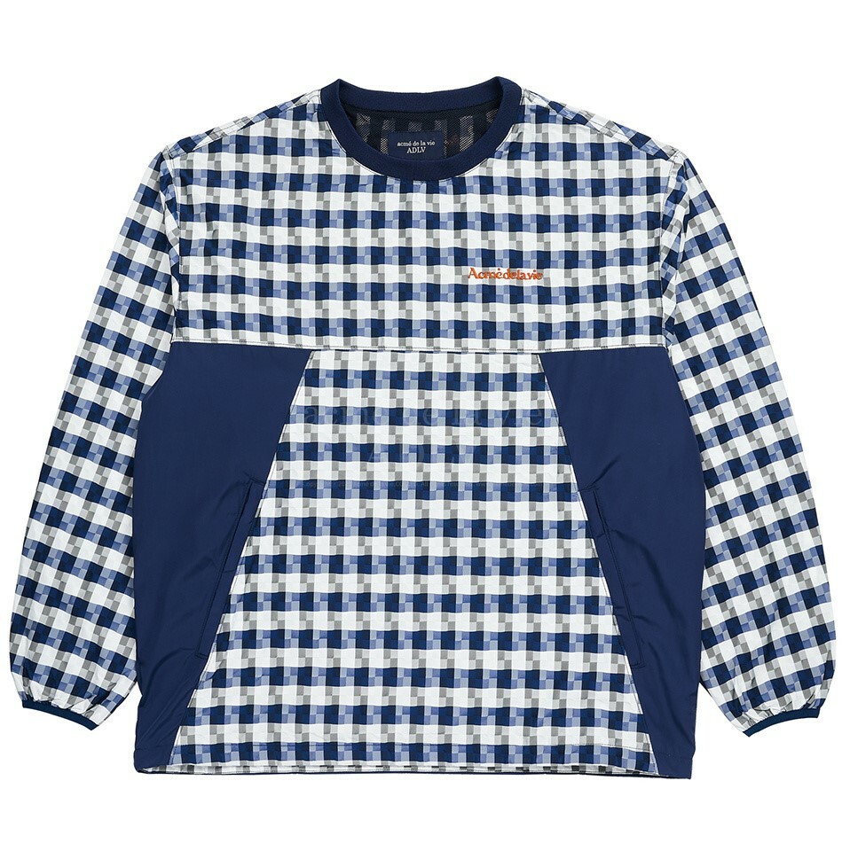 ACME DE LA VIE CONTRAST WOVEN 長袖 大學T 跳色 藍白格紋 ADLV-22SS-LSCTWS-CHE