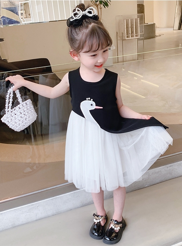 斜角拼接無袖紗裙洋裝