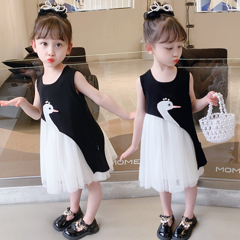 斜角拼接無袖紗裙洋裝