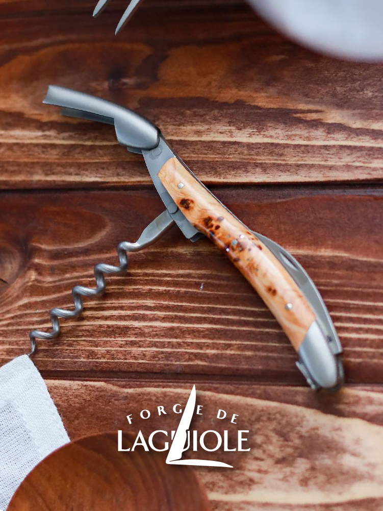Forge de Laguiole 6 Piece Steak Knife Set Oak Barrel Handle Satin Finish