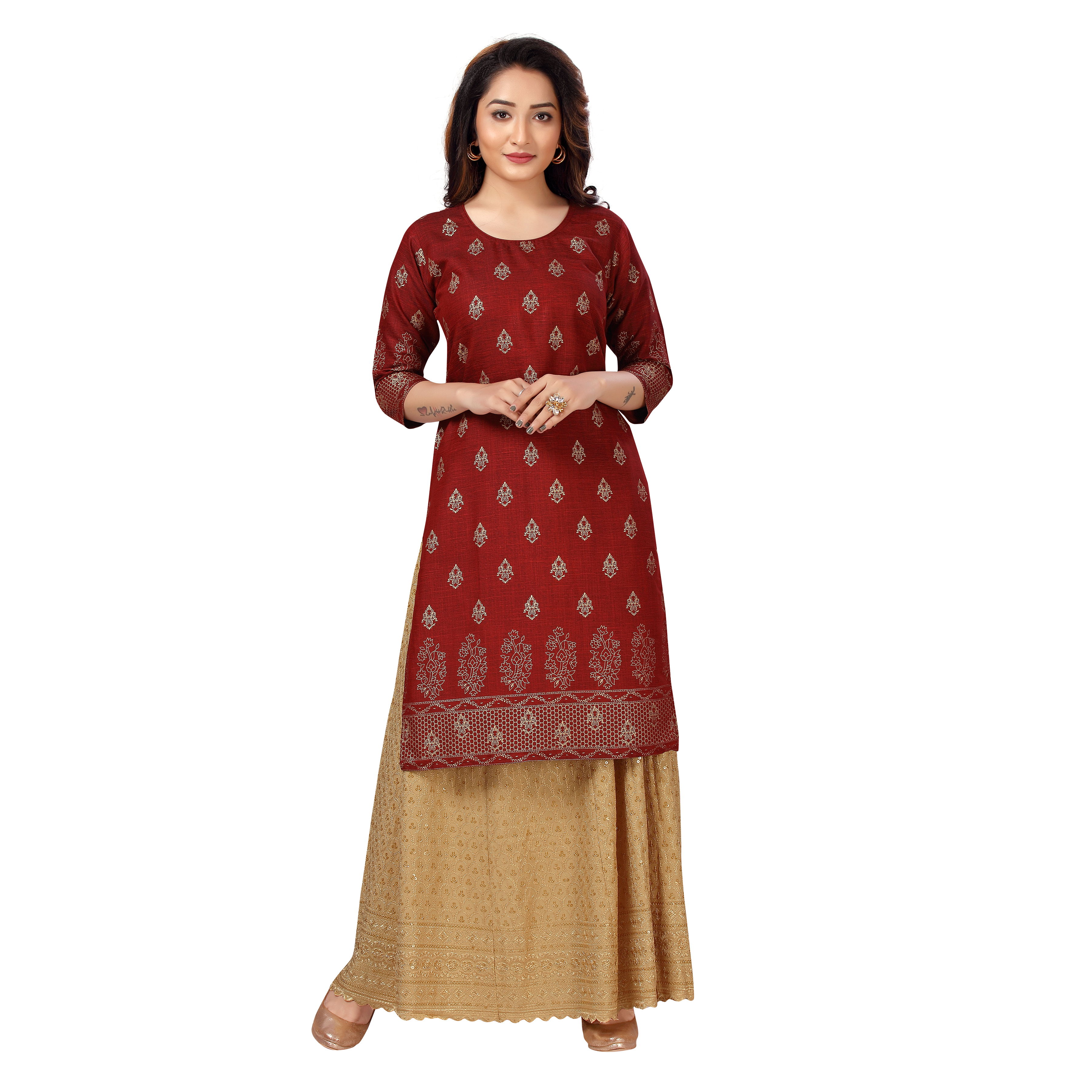 Sonali Women Long Rayon Maroon Printed Kurtis  Jippa Top / Indian Ladies Top / Kurtis Wanita Warna Maroon /Plus Sizes Kurtis S to 6XL Q1585