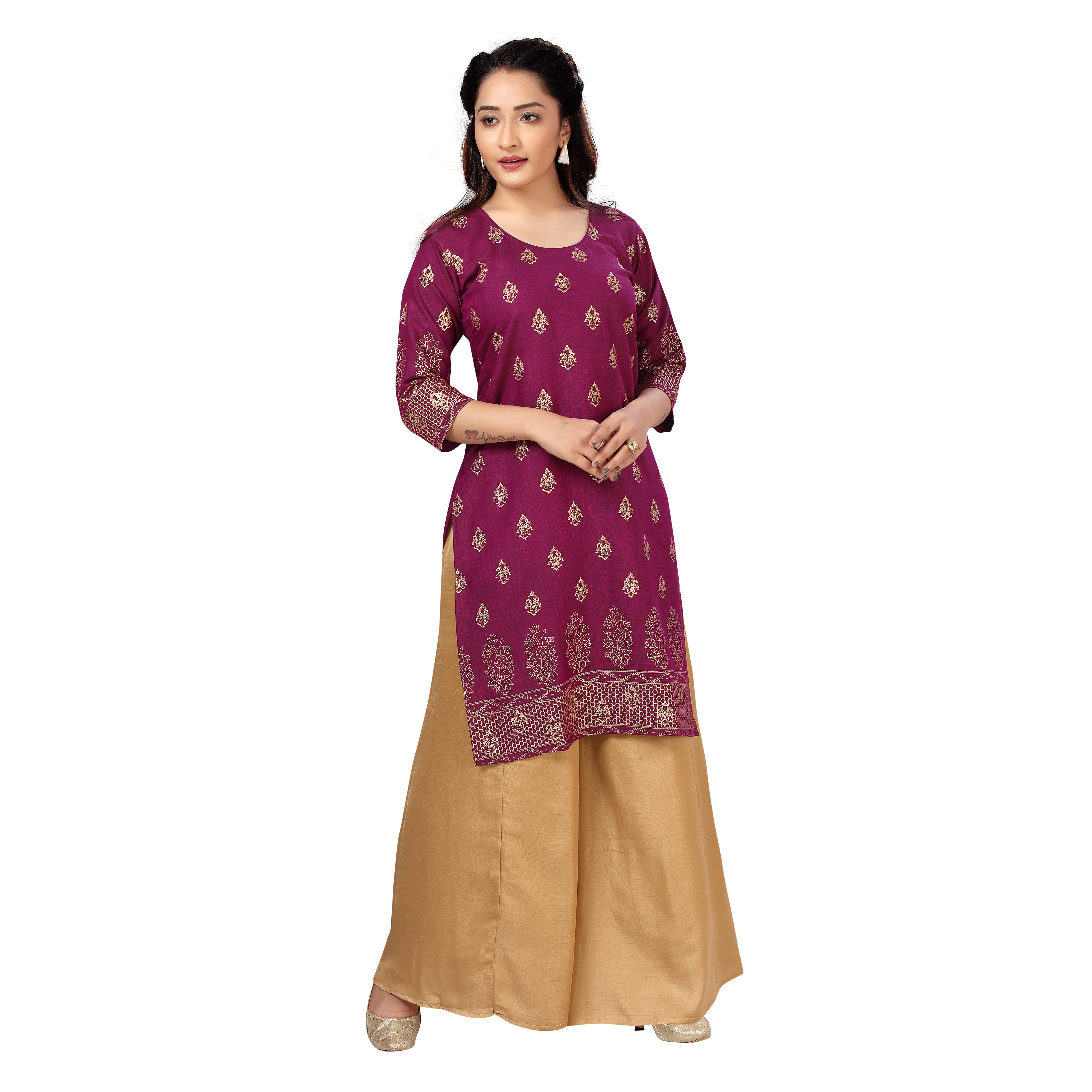 Sonali Women Long Rayon Wine Printed Kurtis  Jippa Top / Indian Ladies Top / Kurtis Wanita Warna Dark Purple  / Plus Sizes Kurtis S to 6XL Q1586