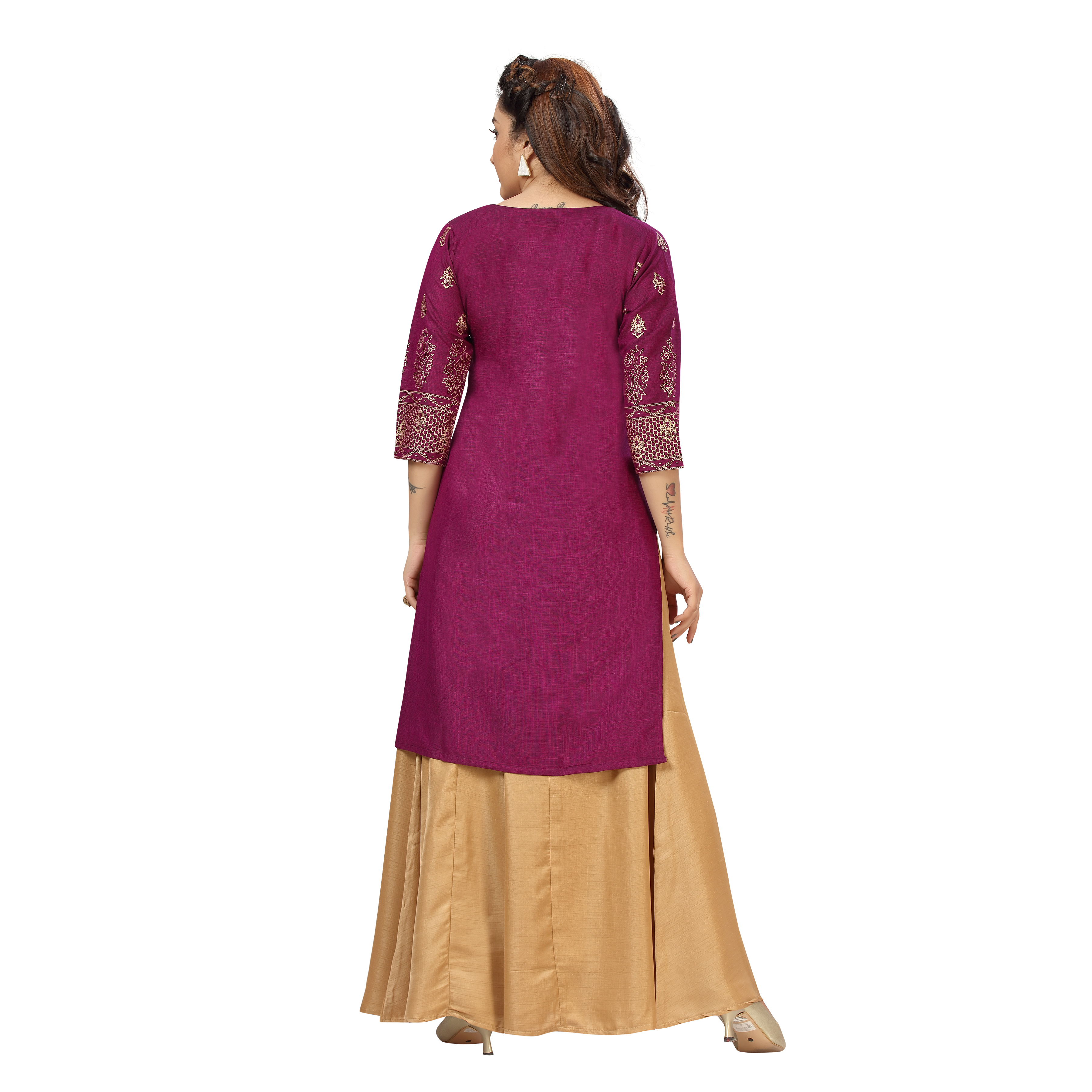 Sonali Women Long Rayon Wine Printed Kurtis  Jippa Top / Indian Ladies Top / Kurtis Wanita Warna Dark Purple  / Plus Sizes Kurtis S to 6XL Q1586