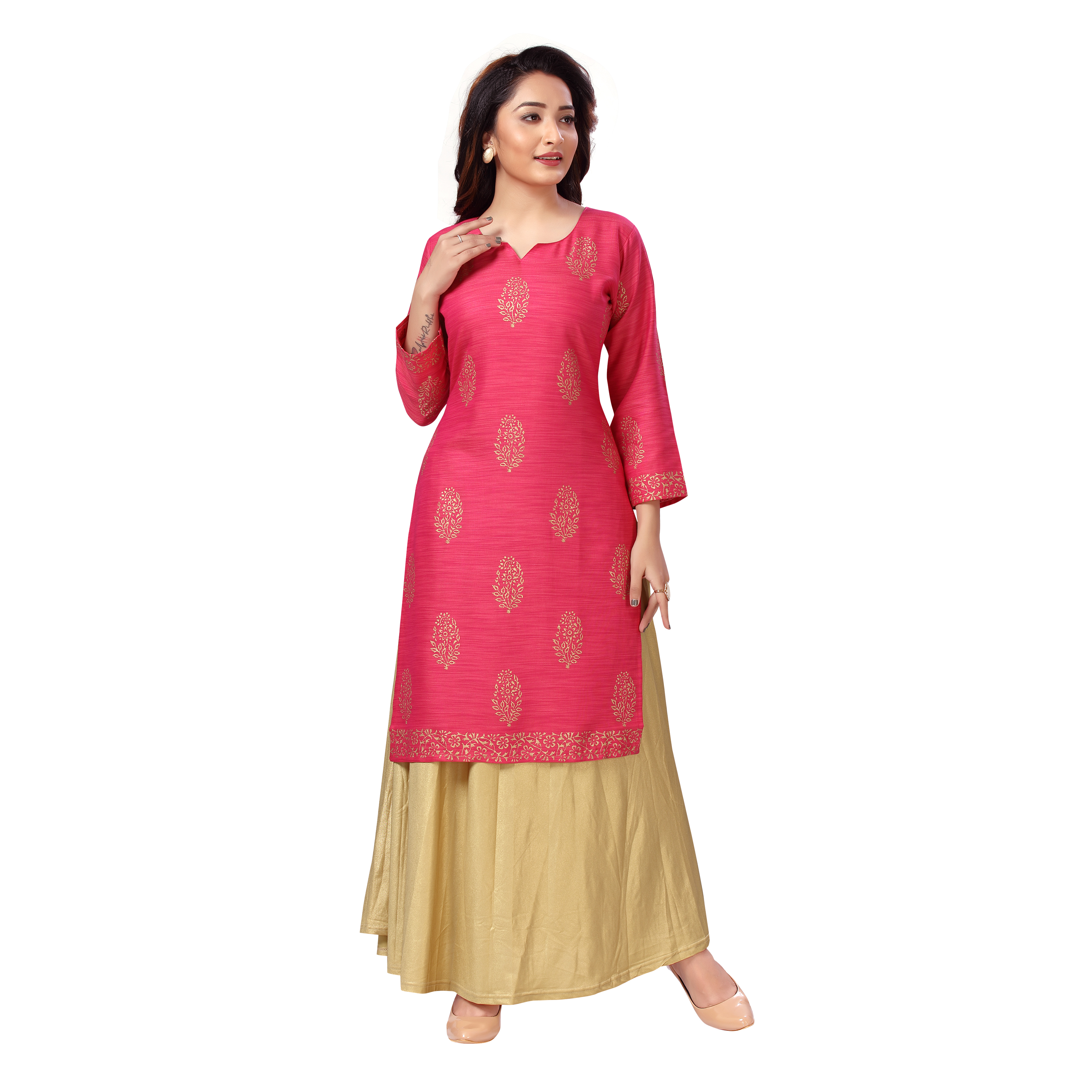Sonali Women Long Rayon Pink Printed Kurtis  Jippa Top / Indian Ladies Top / Kurtis Wanita Warna Royal Pink /Plus Sizes Kurtis S to 6XL Q1591