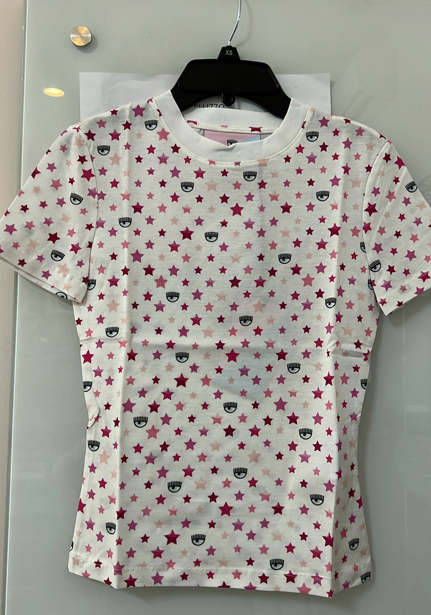 [S] CHIARA FERRAGNI STAR PRINT SHORT SLEEVE T-SHIRT 72CBH601-600, WHITE, JS093-003 [FINAL SALE] (SCF54)