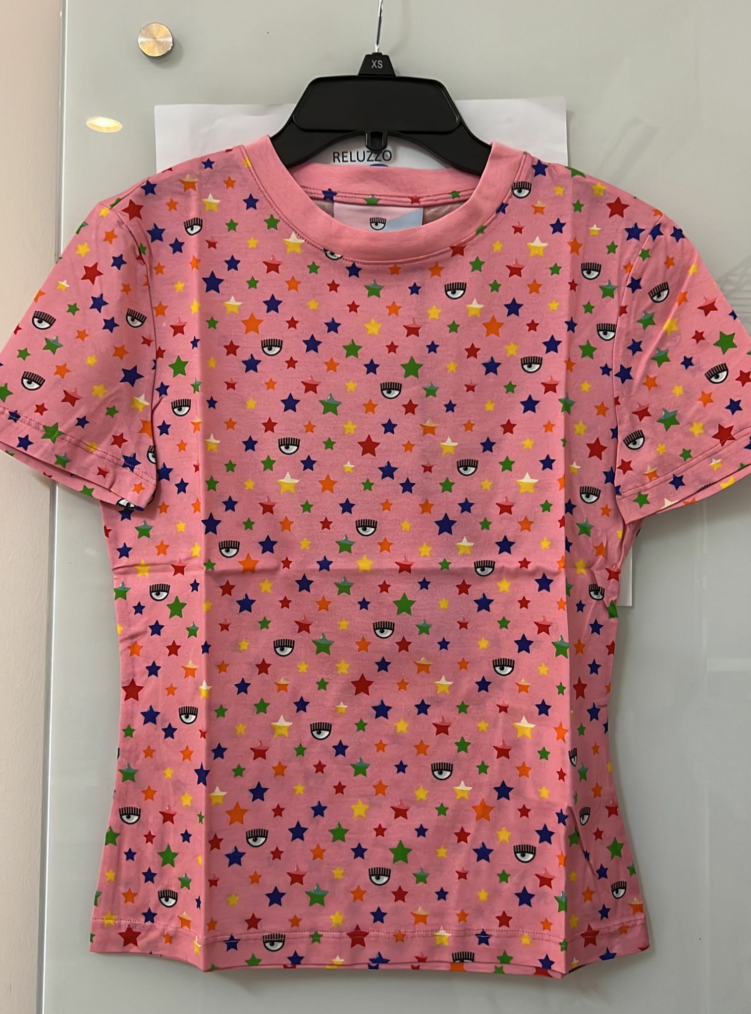 [S] CHIARA FERRAGNI RAINBOW STAR PRINT SHORT SLEEVE T-SHIRT 72CBH601-600, PINK, JS093-414 [FINAL SALE] (SCF55)