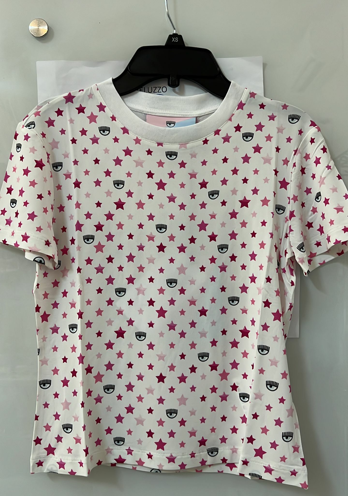 [S] CHIARA FERRAGNI STAR PRINT SHORT SLEEVE T-SHIRT 72CBH601-600, WHITE, JS094-003 [FINAL SALE] (SCF56)